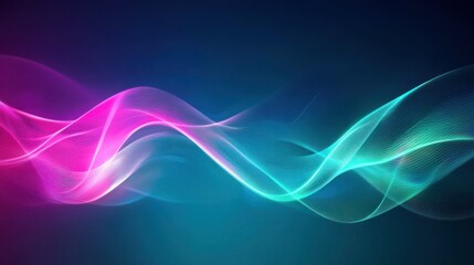 Abstract Blue Background with Glowing Pink and Green Waves