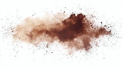 Fototapeta premium Brown Powder Explodes With Texture And Splatter On White Background