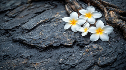 Obraz premium A bunch of white flowers are on a rock