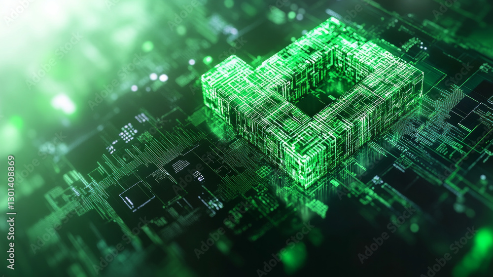 Aufkleber a green computer chip with a square shape