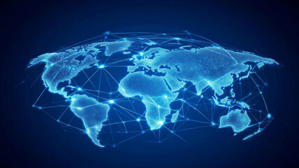 A blue globe with a network of lines connecting it