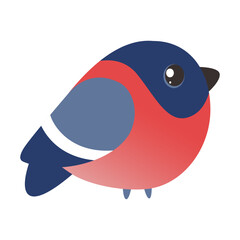 Cartoon red bullfinch isolated.Flat style.