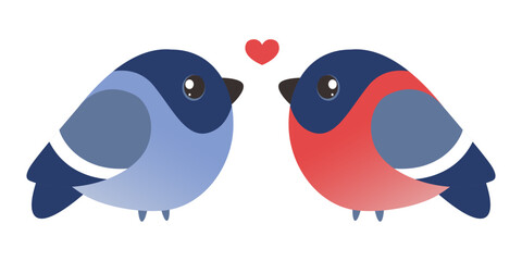 A pair of bullfinches. Male and female bullfinches.