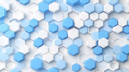 Blue White Hexagons Arranged, Flat Lay Abstract