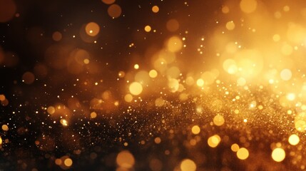 Abstract bokeh background of golden lights and particles shimmering softly