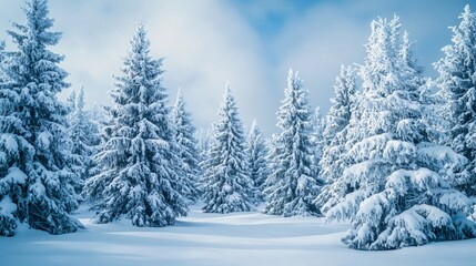 Naklejka premium Festive Winter Snow Covered Fir Tree Background for Christmas Celebrations