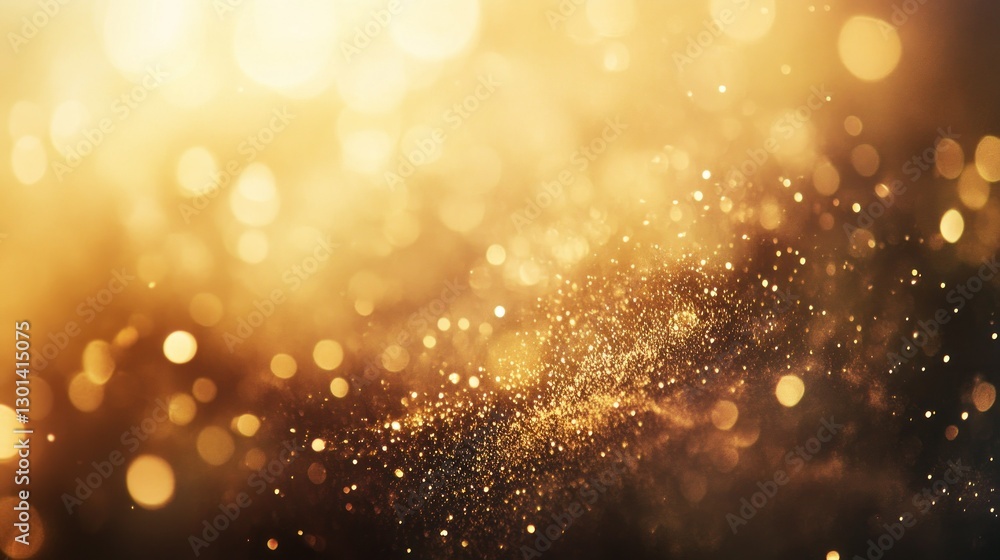 Poster golden sparkling particles floating with bokeh in dark background