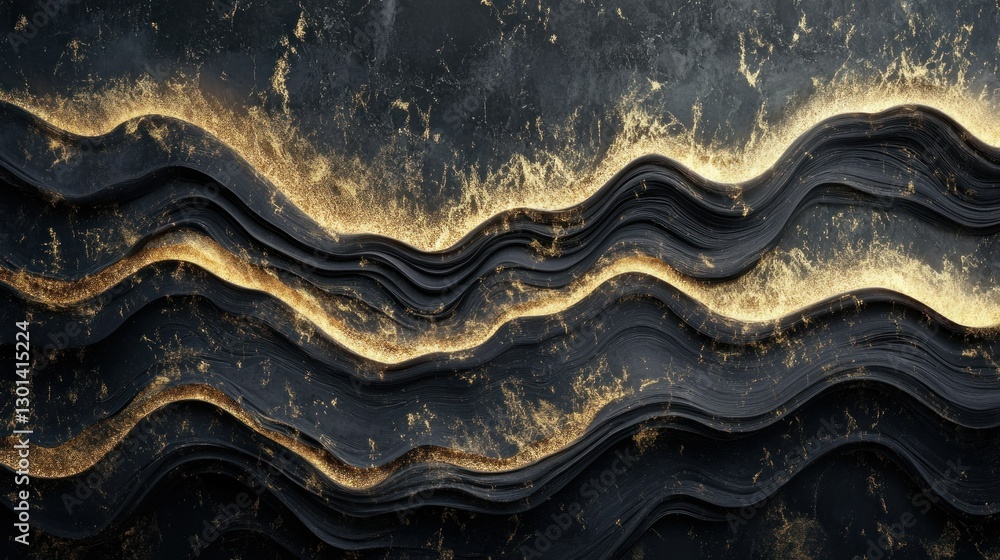 Poster dark undulating layers of gold and textured black create an artwork
