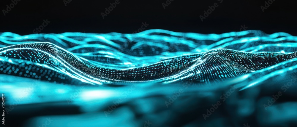 Poster abstract digital waves: turquoise data flow visualization