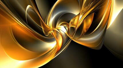 Abstract composition featuring flowing golden and silver shapes and shadows