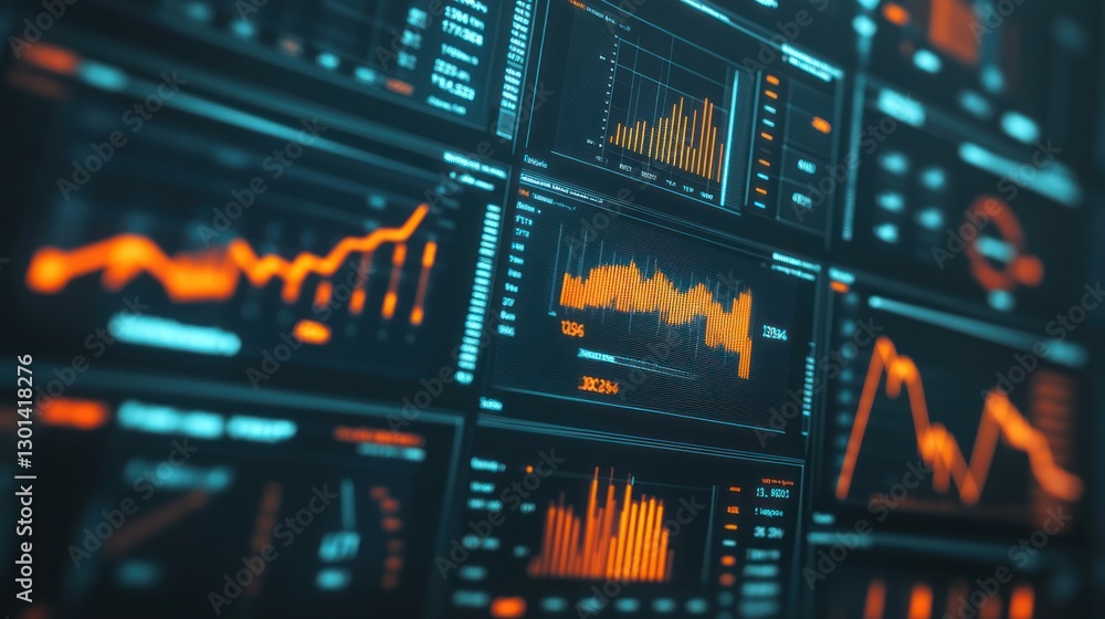 Aufkleber digital screens displaying graphical data and financial growth information