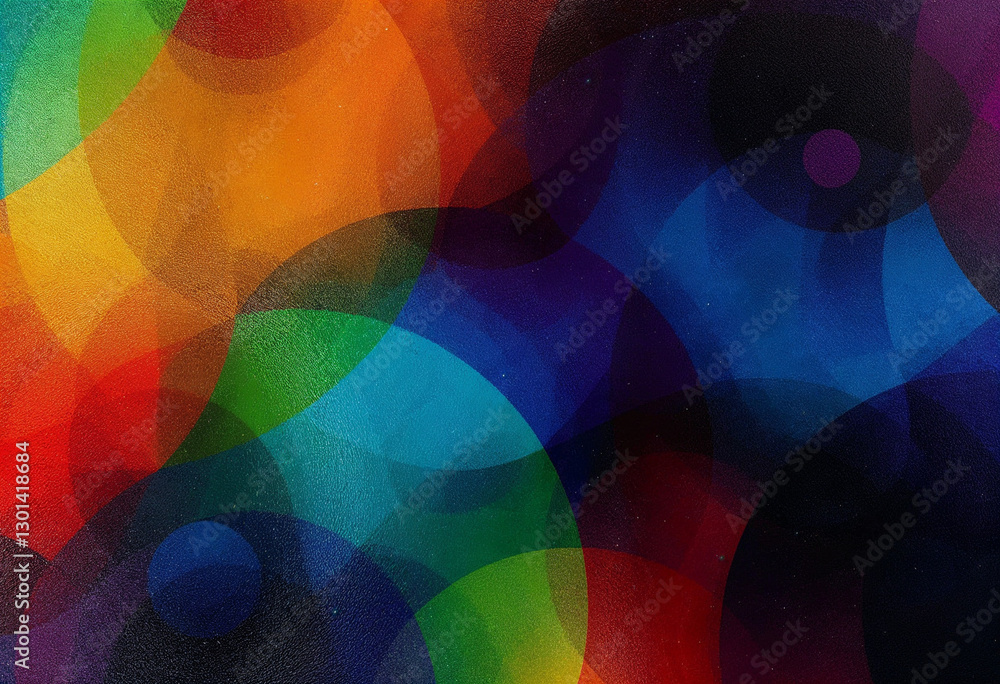 Poster abstract design featuring vibrant overlapping circles in red, blue, green, and orange hues, creating