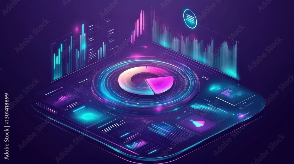 Poster futuristic data analysis visualization of complex financial systems