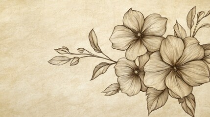 Intricate Artistic Drawing of Flowers and Decorative Leaves Presenting Beauty