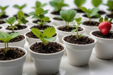 Growing strawberry plants in small pots indoors