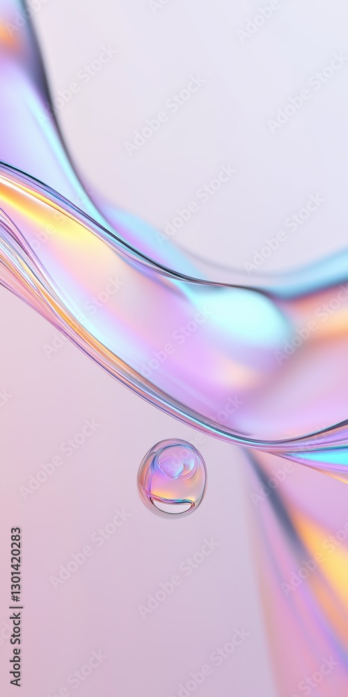Poster a drop of water is suspended in a wave of color. the drop is surrounded by a rainbow of colors, crea