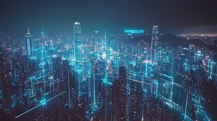 Fototapeta premium Cyberpunk Cityscape: Hong Kong's Futuristic Night