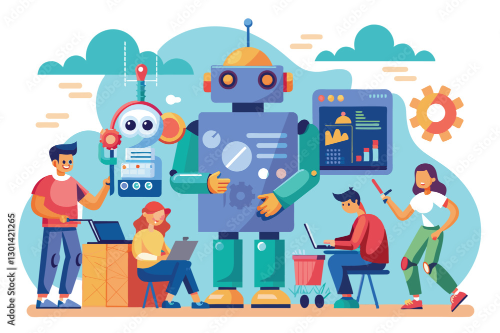 Poster a group of individuals collaborates to create customizable robots using various technologies and too