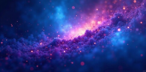 Fototapeta premium Abstract background of ethereal blue and purple nebula with cosmic dust particles, dust particles, stars