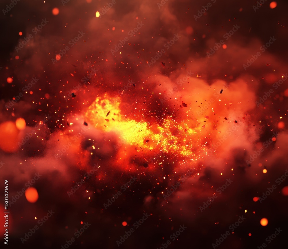 Aufkleber dramatic explosion in dark background with fiery flames and sparks creating an intense atmosphere of