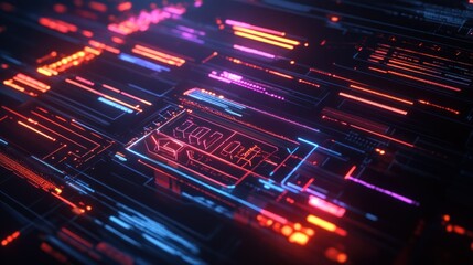 A vibrant illustration of futuristic technology and digital structures