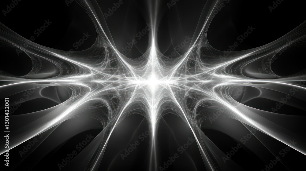 Poster white glowing energy forms emanating from a central point in space