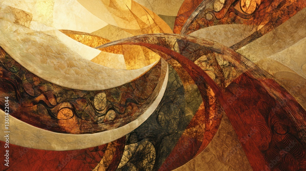 Poster abstract artwork showcases layered curves and textured forms of color