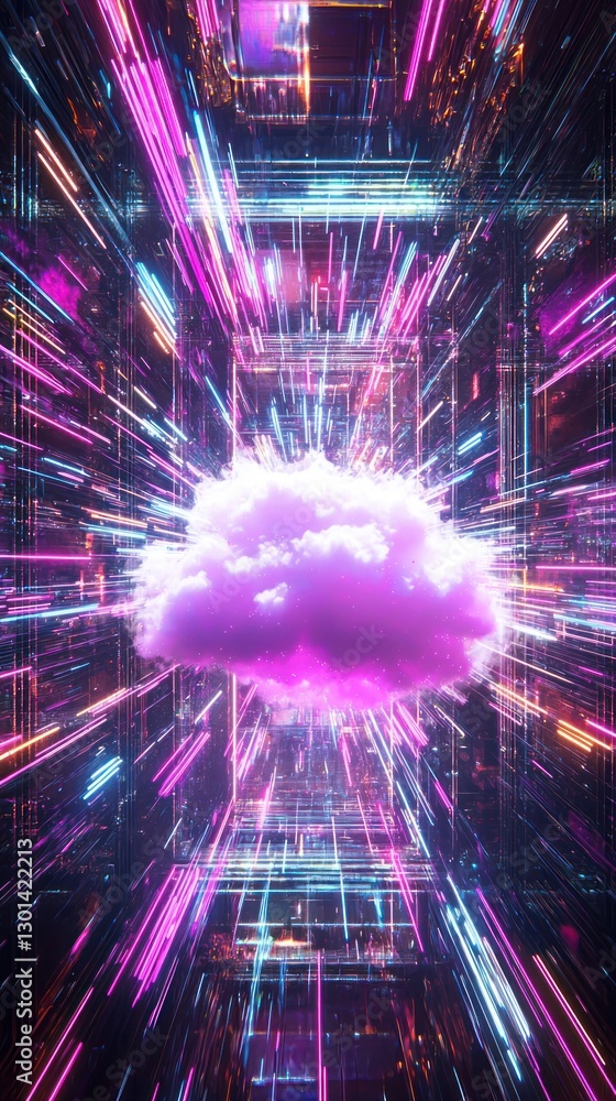 Poster cloud computing: neon dreamscape of data streams