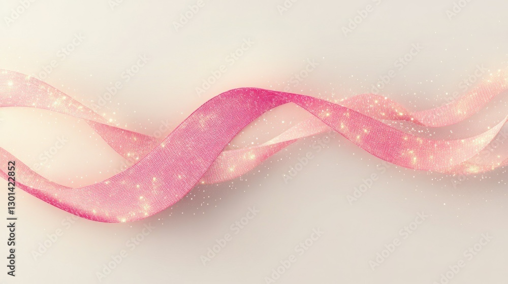 Poster Pink ribbons flow gently across a soft and sparkling background