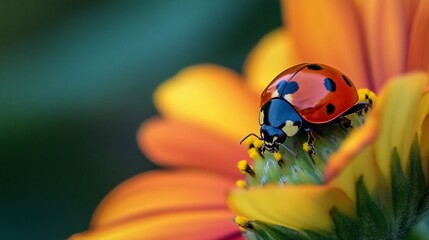 Fototapeta premium Colorful Beatle on Vibrant Flower - High Resolution Nature Image for Stock Photos