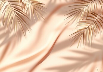 Obraz premium Elegant and Soft Background with Golden Palm Leaves Casting Shadows on Cream Fabric for Stylish Decorative Design and Modern Aesthetics