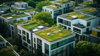 Modern Buildings Feature Green Roofs With Natural Gardens And Plants