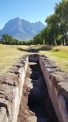 Fototapeta premium Ancient Ruins, Trench, Mountains, Outdoor