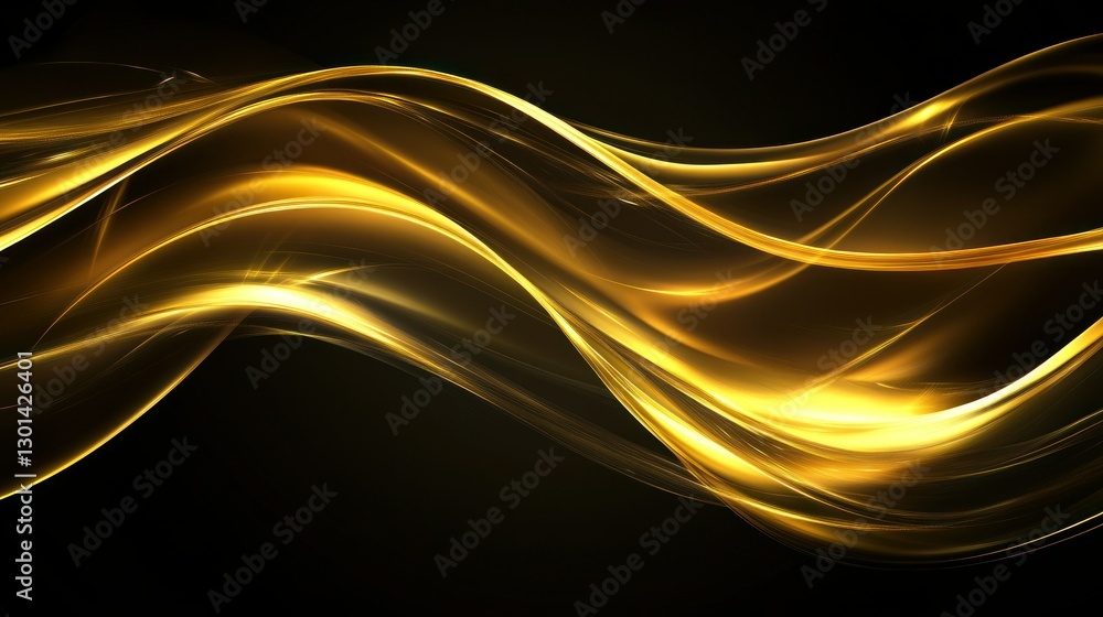 Poster abstract golden fluid lines flow across a dark black background
