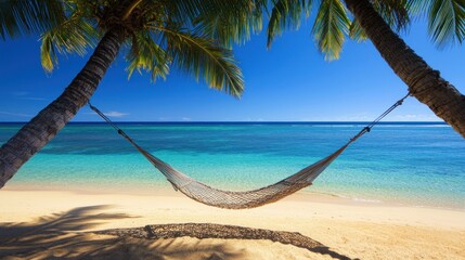 Fototapeta premium Tranquil Hammock Paradise: Beach Relaxation Escape