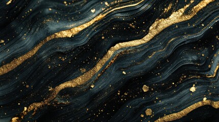 Wavy abstract art with dark blue and gold textures patterns