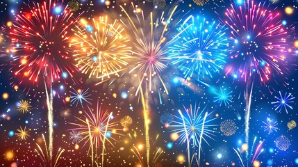 Fototapeta premium A Stunning Display of Colorful Fireworks Illuminating the Night Sky in a Festive Celebration