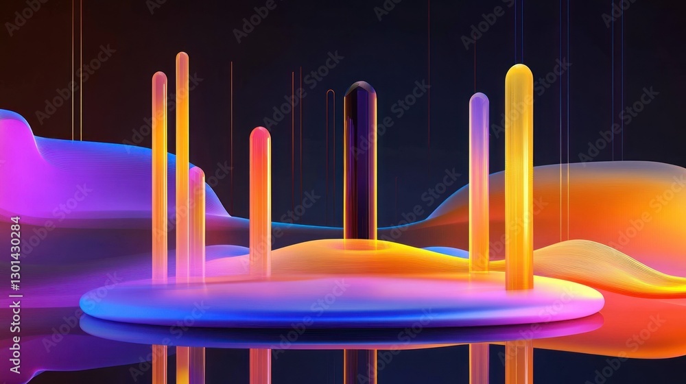 Poster abstract illustration depicting colorful shapes and various abstract elements