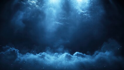 Obraz premium Ethereal Blue Smoke and Light Rays in a Dark Environment Creating a Mystical Underwater Atmosphere for Abstract and Fantasy Imagery