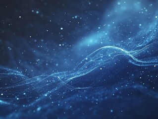 Ethereal Blue Waves of Light and Energy with Sparkling Particles in an Abstract Space Background for Creative Projects