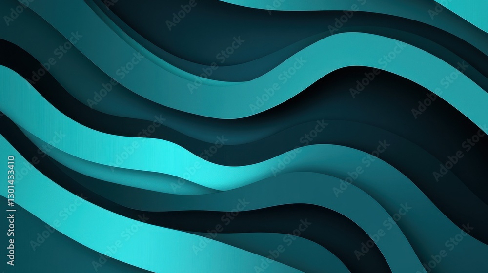 Poster Teal And Dark Wavy Overlapping Layers Form Abstract Background Design