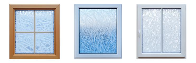 Various Window Designs with Frosted Glass Panels Isolated on transparent background