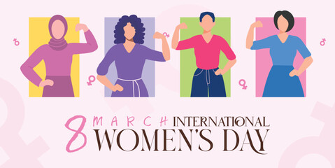 Celebrate March 8 Women’s Day: Banner & post featuring 4 powerful women in a unique, captivating design. Ideal for social media & all design needs. #March8 #WomensDay