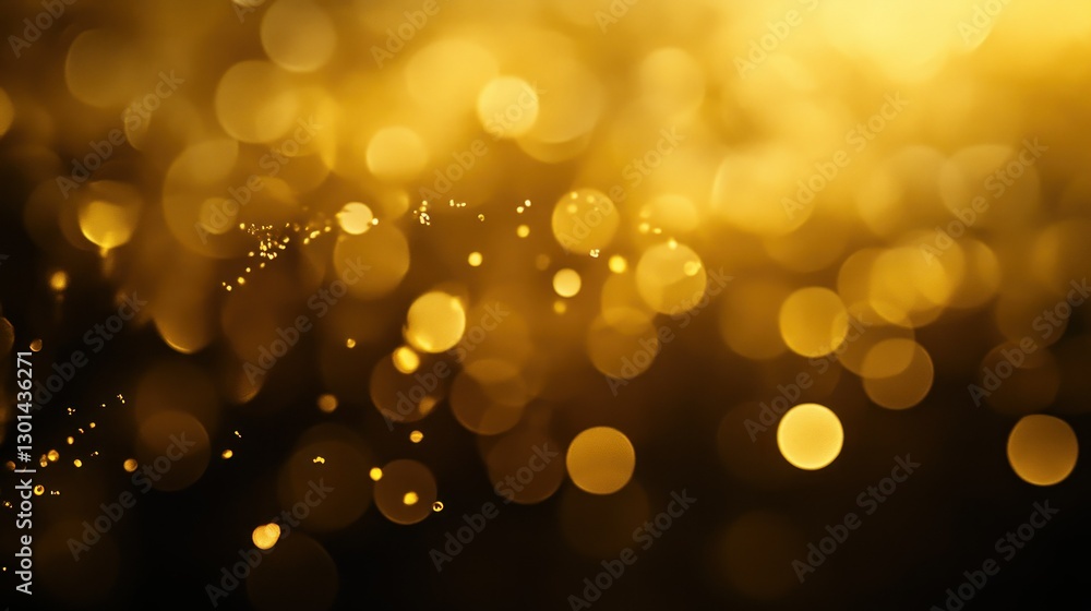 Poster golden bokeh lights shimmering and floating against black background