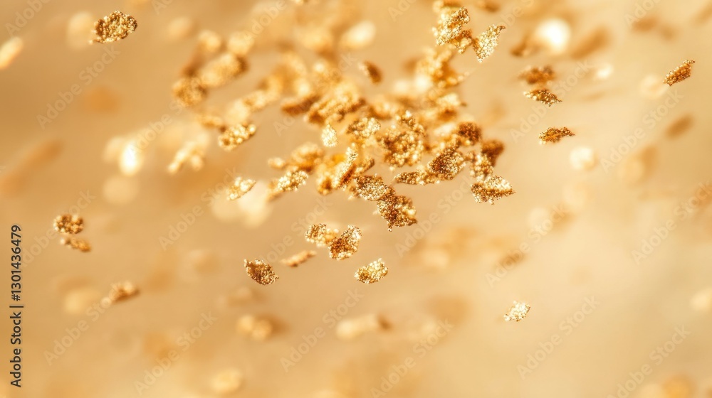 Poster golden flakes floating gently in a soft and warm atmosphere