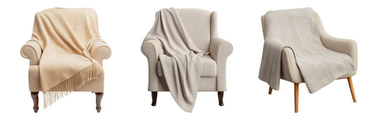 Naklejka premium Cozy Armchairs with Soft Blankets for Comfort Isolated on transparent background