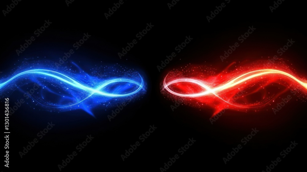 Poster abstract image of glowing blue and red intertwined streams