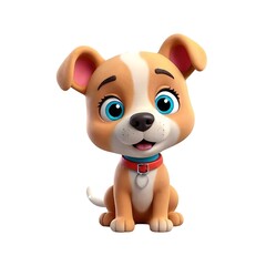 Fototapeta premium Cartoon dog with a red collar is sitting on a white background