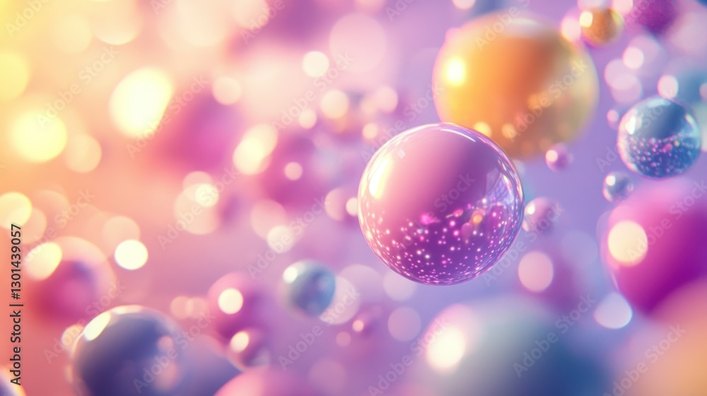 Aufkleber floating iridescent spheres with blurred bokeh background and soft gradient colors