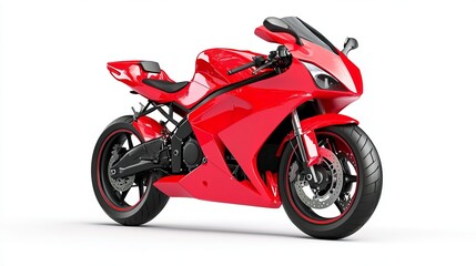 Red Sport Motorcycle Isolated on White Background
